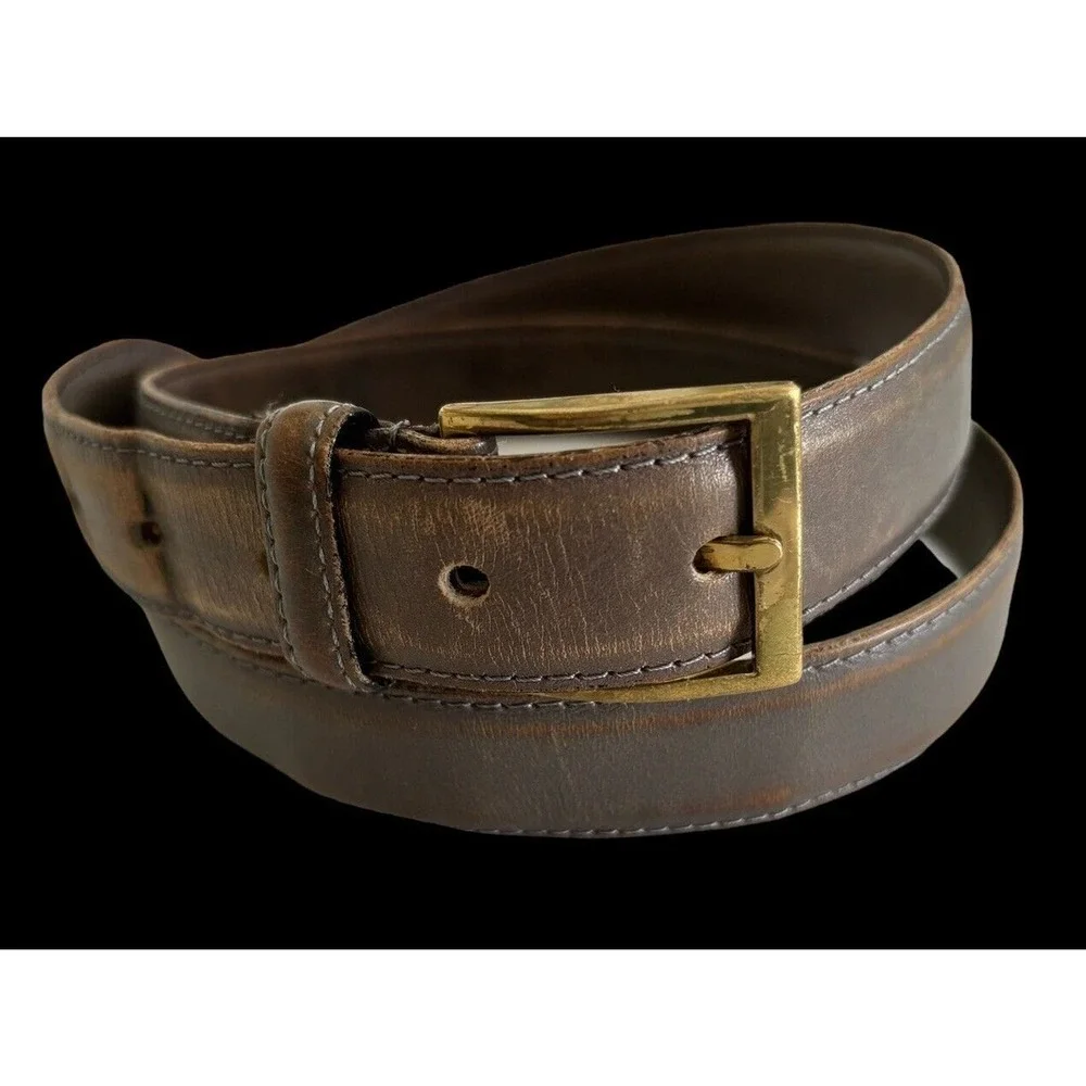 Dooney & Bourke Gray Glove Leather Belt 16612 Size 36 Gold Tone Brass Buckle